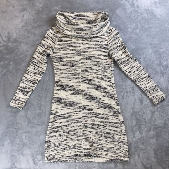 LOFT Womens SP Black White Stripe Knit Cowlneck Long Sleeve Short Sweater Dress - Picture 1 of 5
